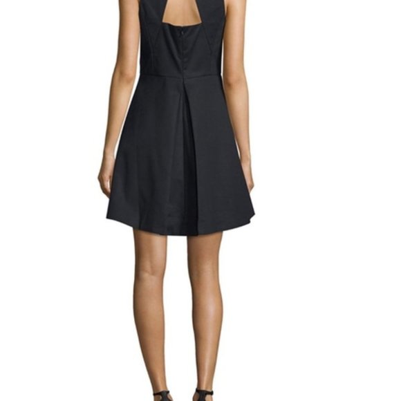 Halston Heritage Navy Split Neck Fit Flare Dress - Picture 2 of 12